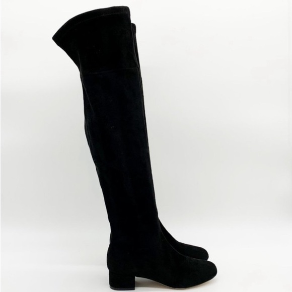 Anthropologie Black Suede Over-The-Knee Boots 1.5” Block Heel Sz 6 Witchy Office - Picture 10 of 16